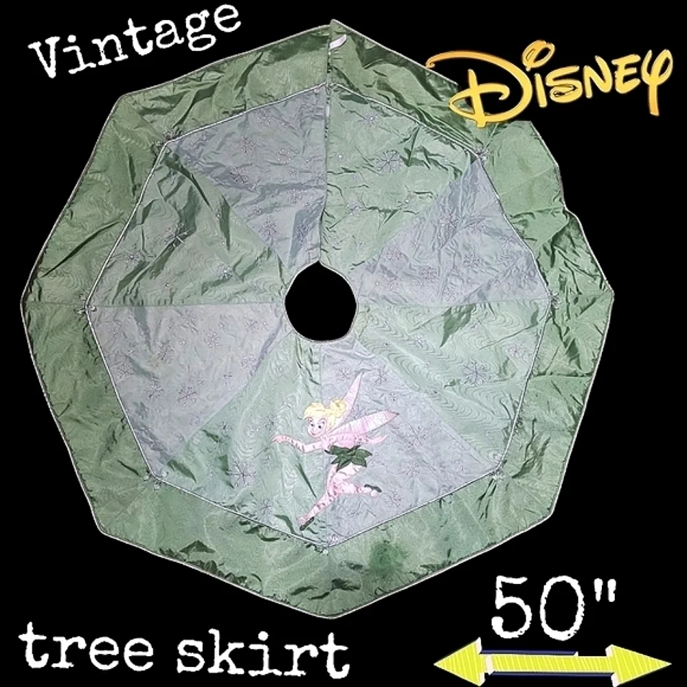 Vintage Rare Tinkerbell tree skirt beaded embroidered satin plush disneystore - Picture 1 of 7